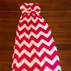 Silky Chevron Strapless Maxi Dress